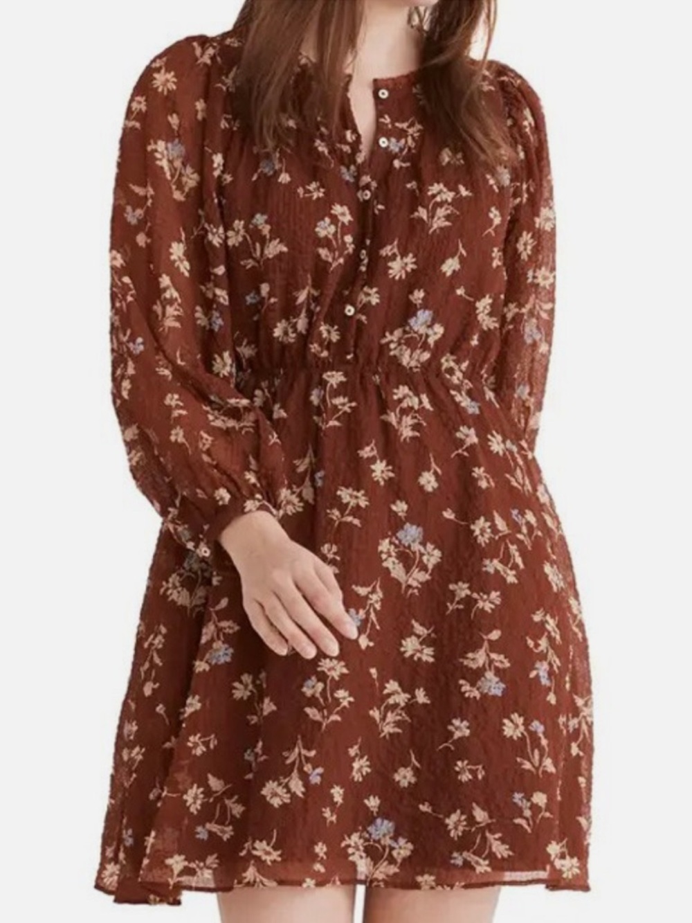 Madewell Women’s Rust Floral Print Mini Dress M Boho Prarie Cottagecore Fall